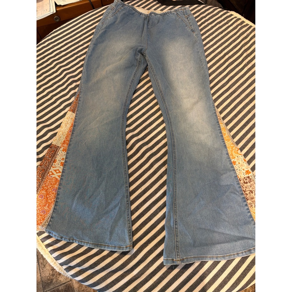 Est. 1946 Denim Womens 6P Light Wash Patchwork Flare Pull On Jeans Boho Petite